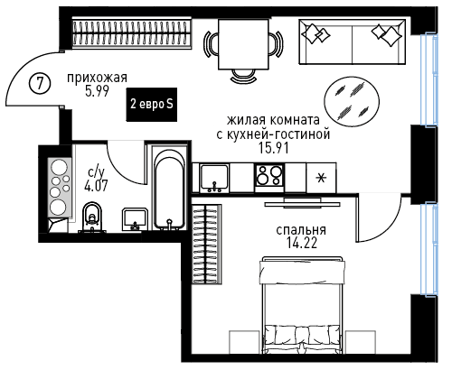 2 ккв (Евро) 40,2 м²