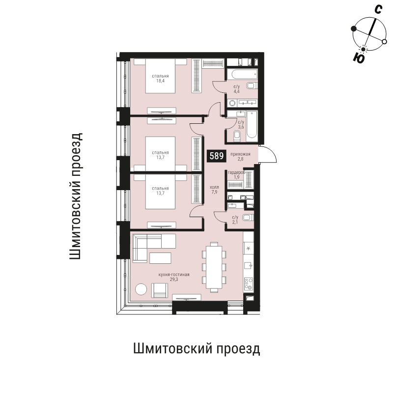 4 ккв (Евро) 97,8 м²