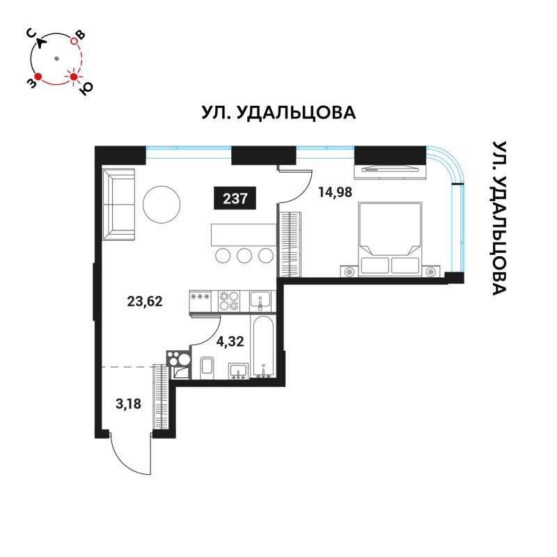 2 ккв (Евро) 45,8 м²