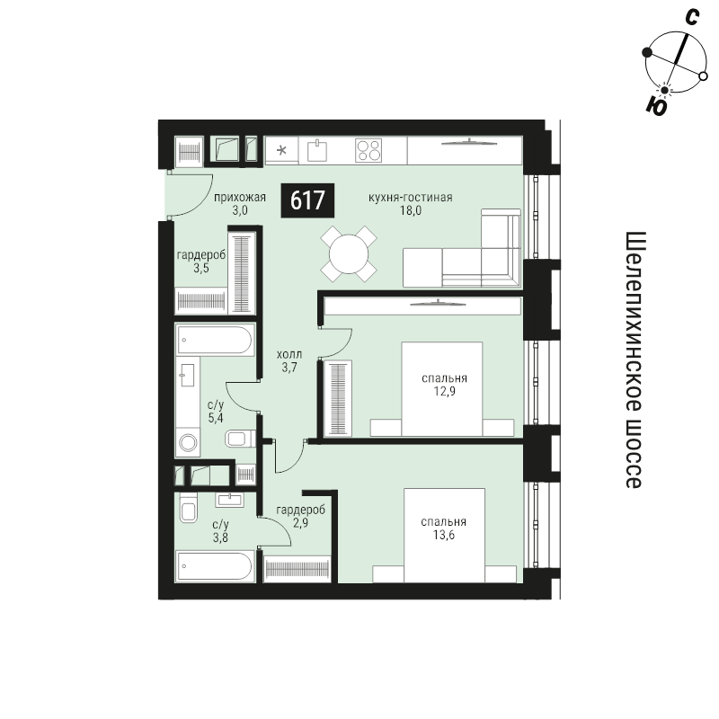 3 ккв (Евро) 66,8 м²
