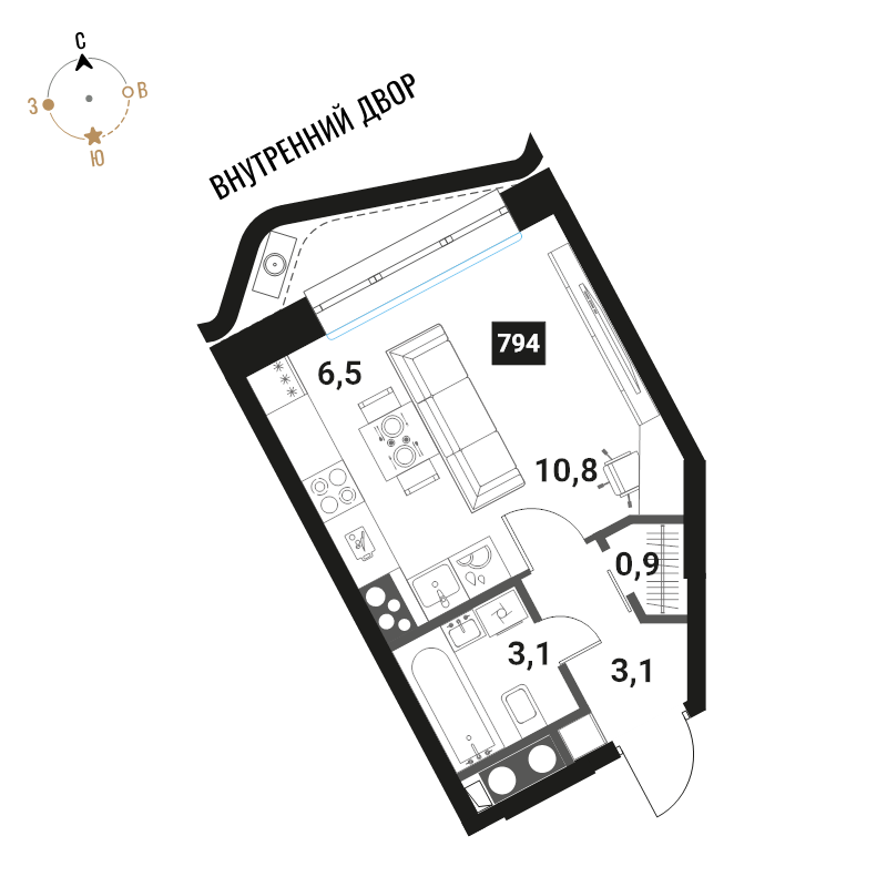 Студия 24,4 м²
