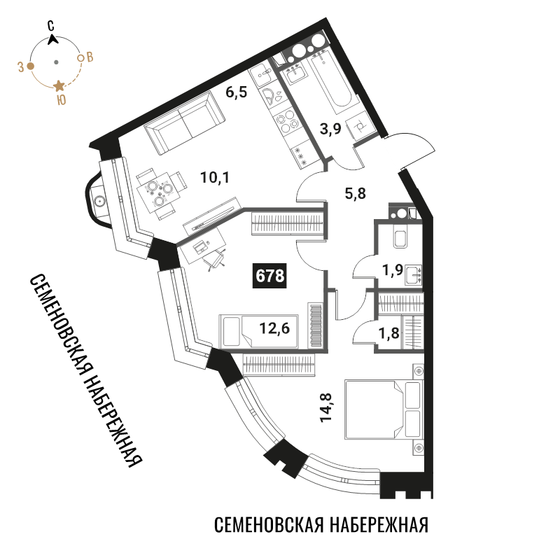 3 ккв (Евро) 57,4 м²