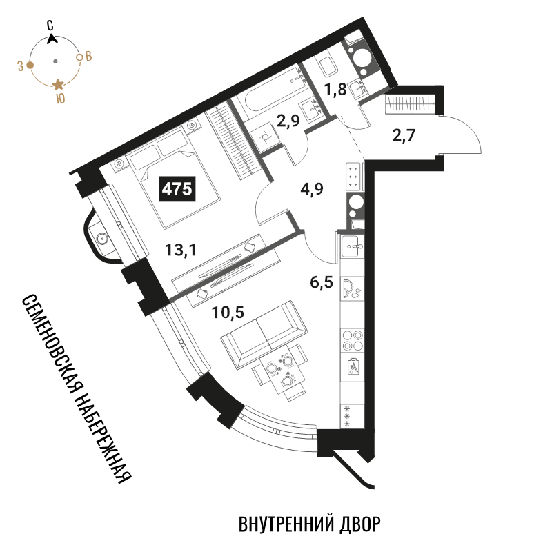 2 ккв (Евро) 42,4 м²