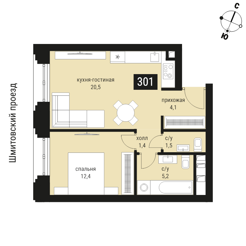 2 ккв (Евро) 45,1 м²