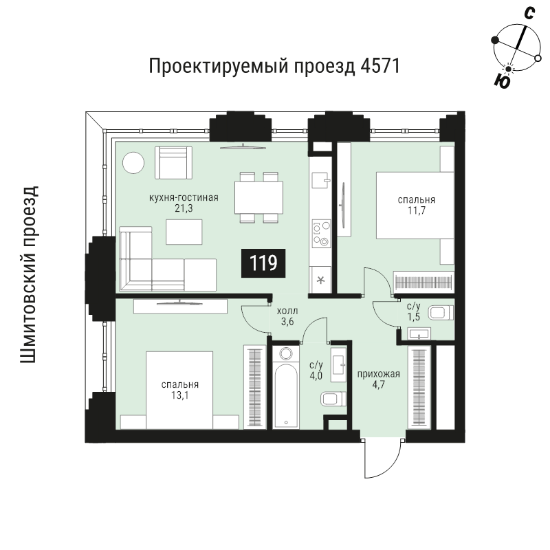 3 ккв (Евро) 62,2 м²