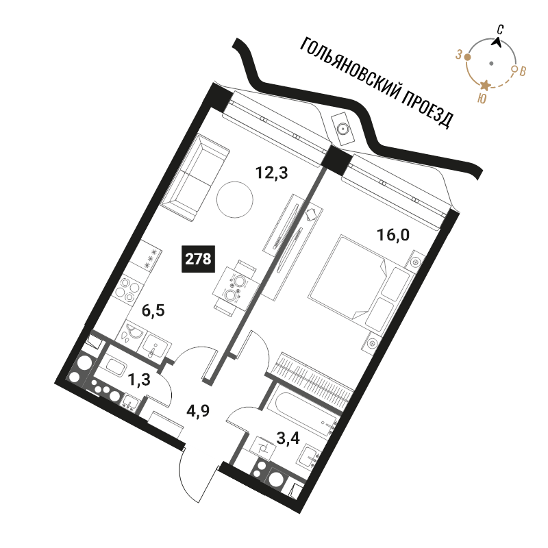 2 ккв (Евро) 44,4 м²