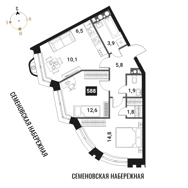 3 ккв (Евро) 57,4 м²
