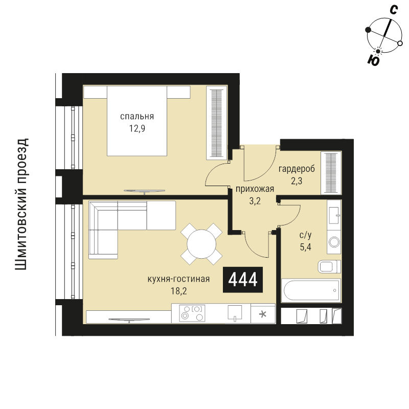 2 ккв (Евро) 43,1 м²