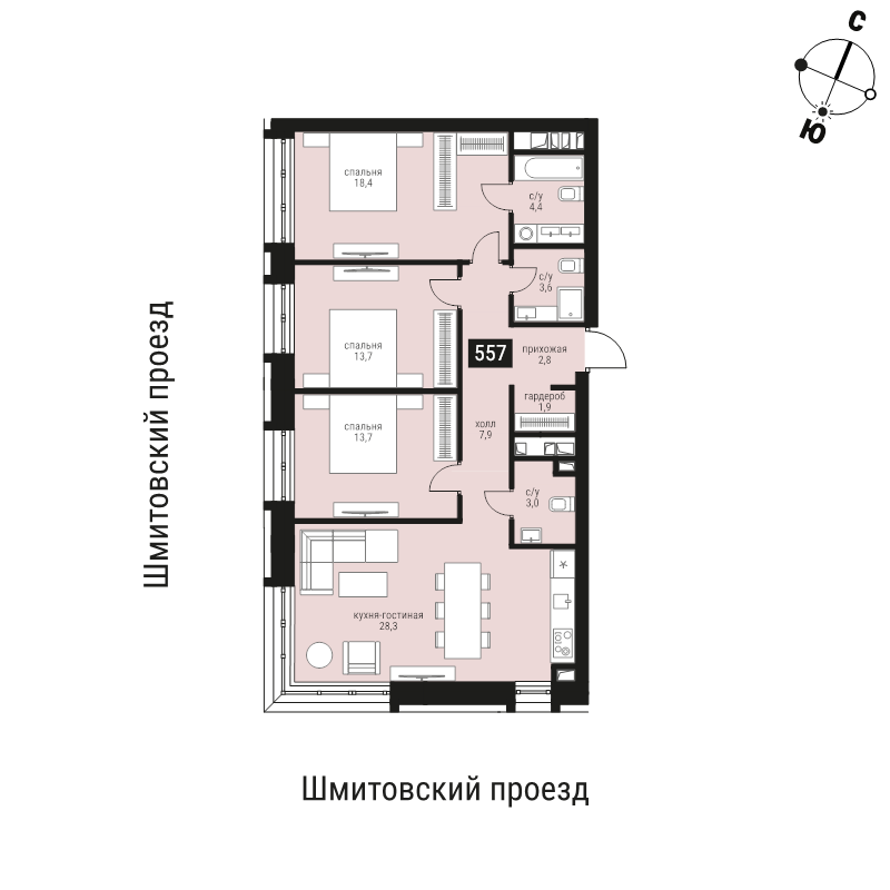 4 ккв (Евро) 97,7 м²