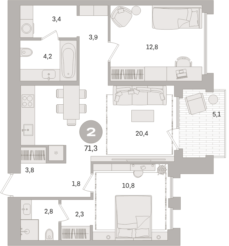 3 ккв (Евро) 71,3 м²