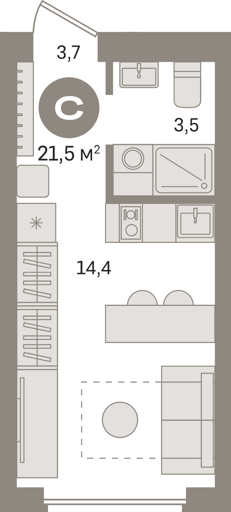 Студия 21,5 м²