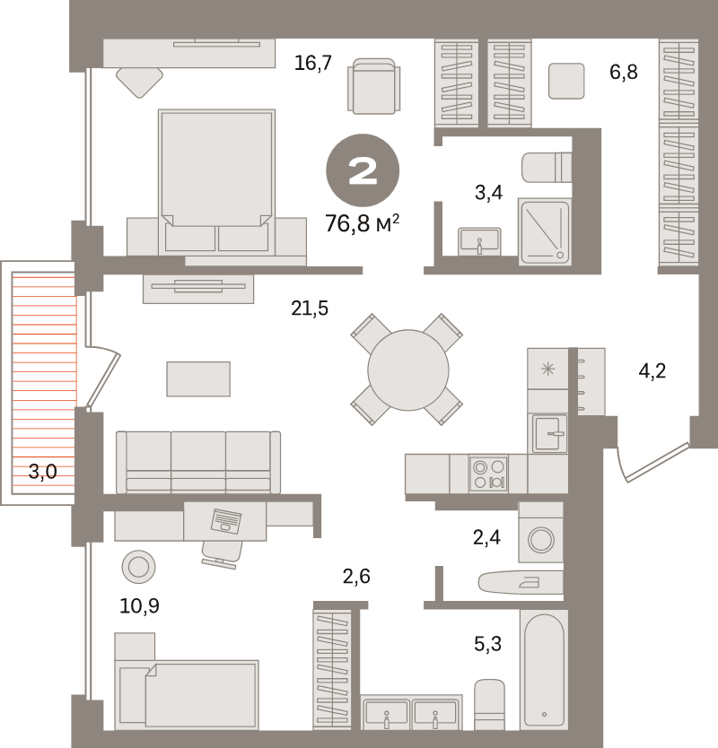 3 ккв (Евро) 76,8 м²