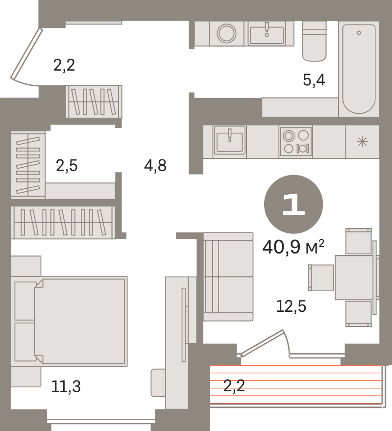 1 ккв 40,9 м²