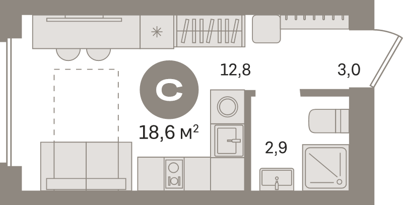 Студия 18,6 м²