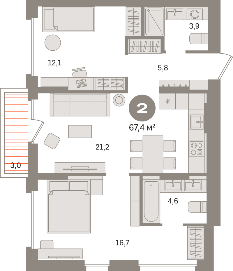 3 ккв (Евро) 67,4 м²