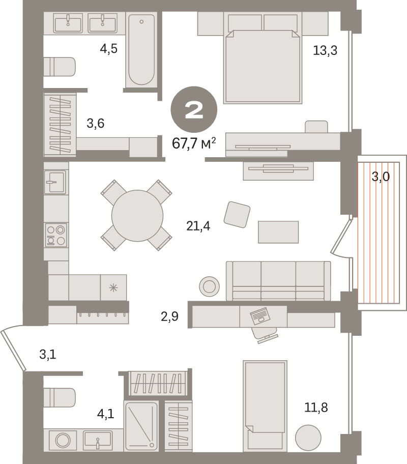 3 ккв (Евро) 67,7 м²