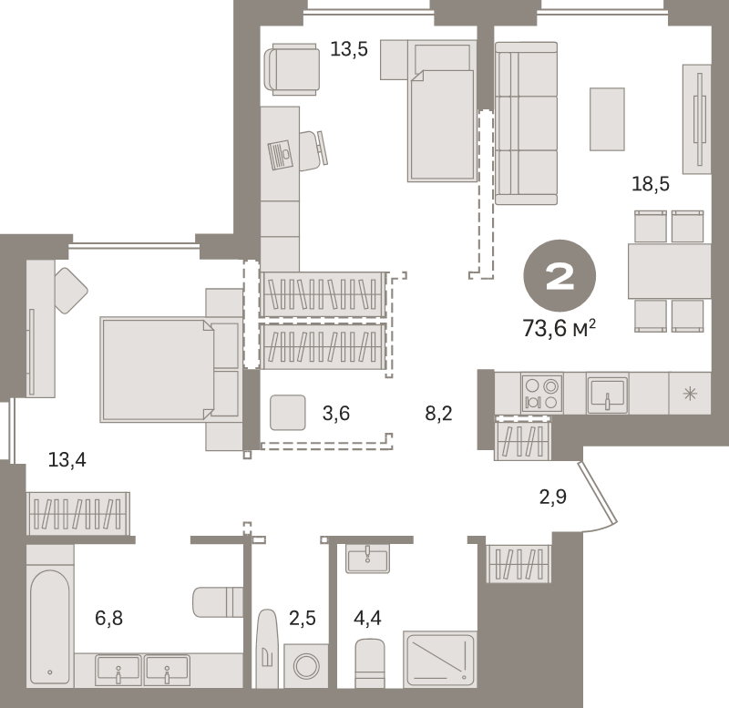 3 ккв (Евро) 73,6 м²