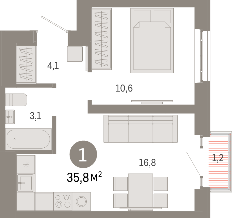 2 ккв (Евро) 35,8 м²