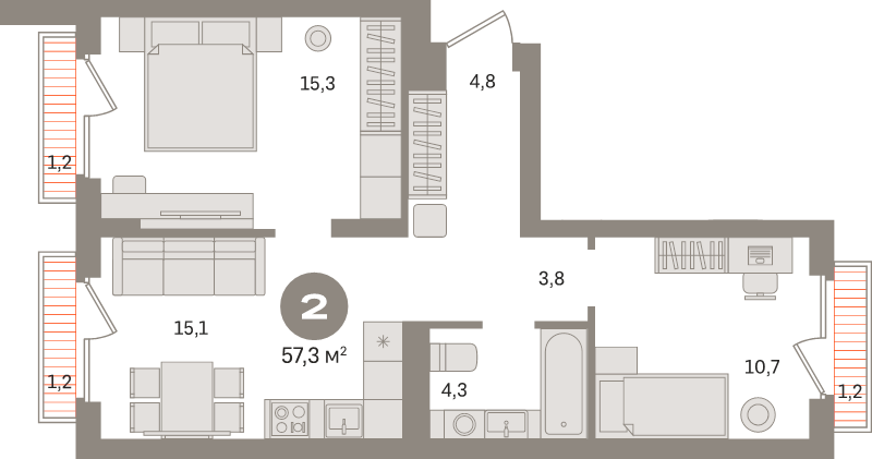 3 ккв (Евро) 57,3 м²
