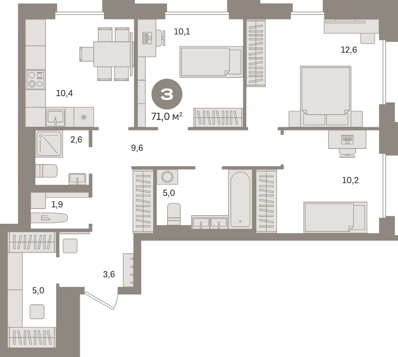 3 ккв 71 м²