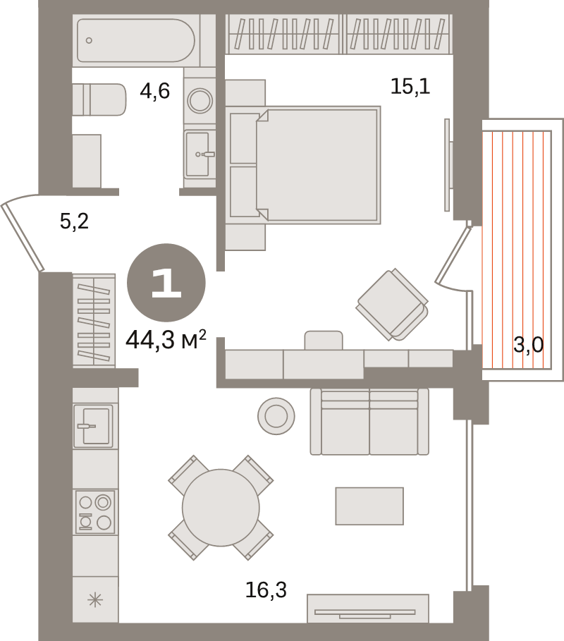 2 ккв (Евро) 44,3 м²