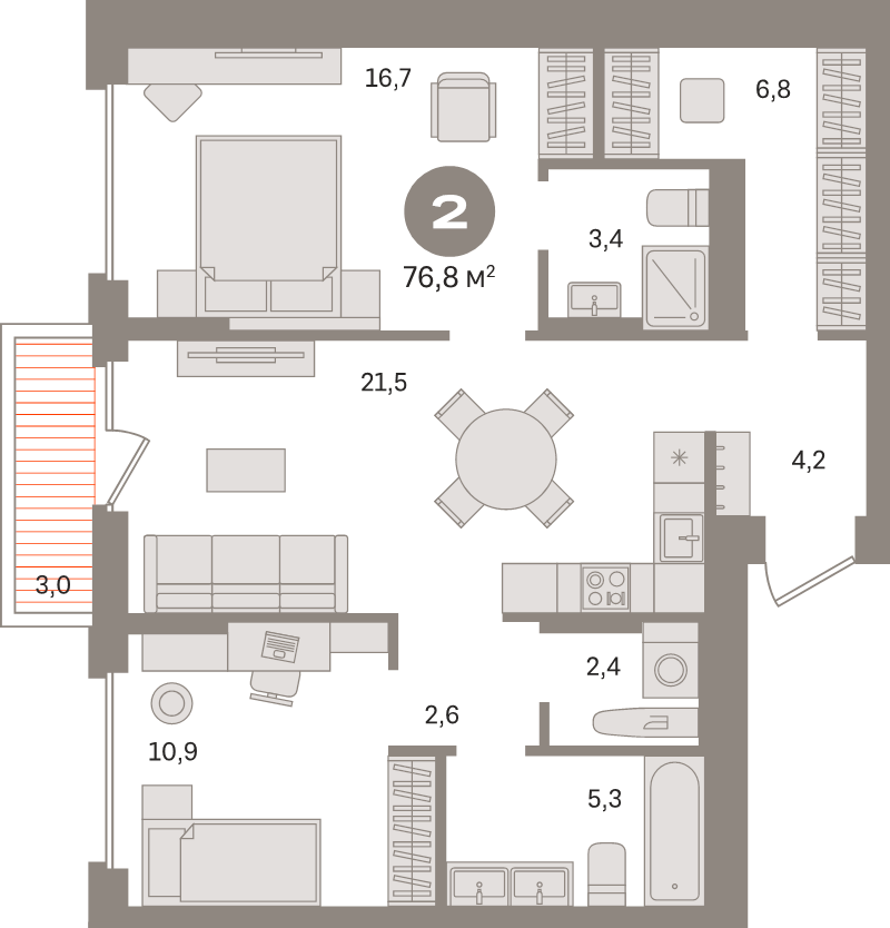 3 ккв (Евро) 76,8 м²