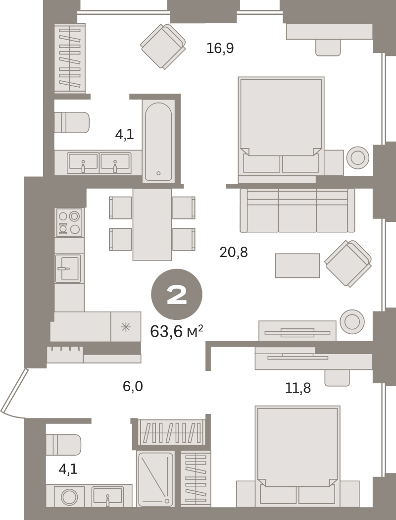 3 ккв (Евро) 63,6 м²