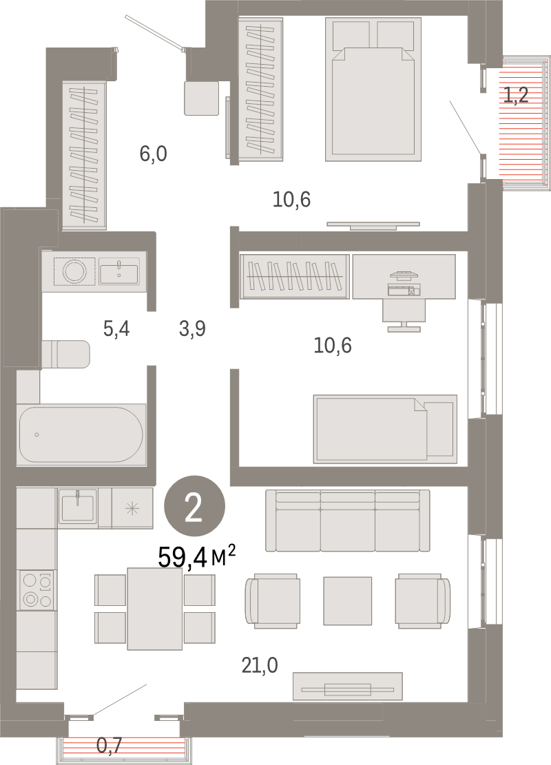 3 ккв (Евро) 59,4 м²
