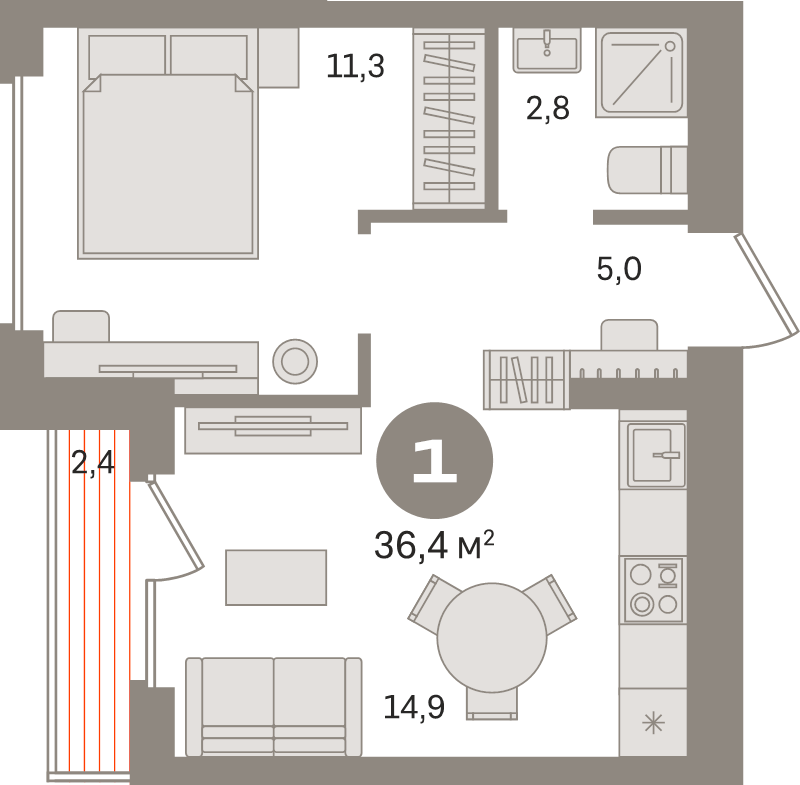 1 ккв 36,4 м²