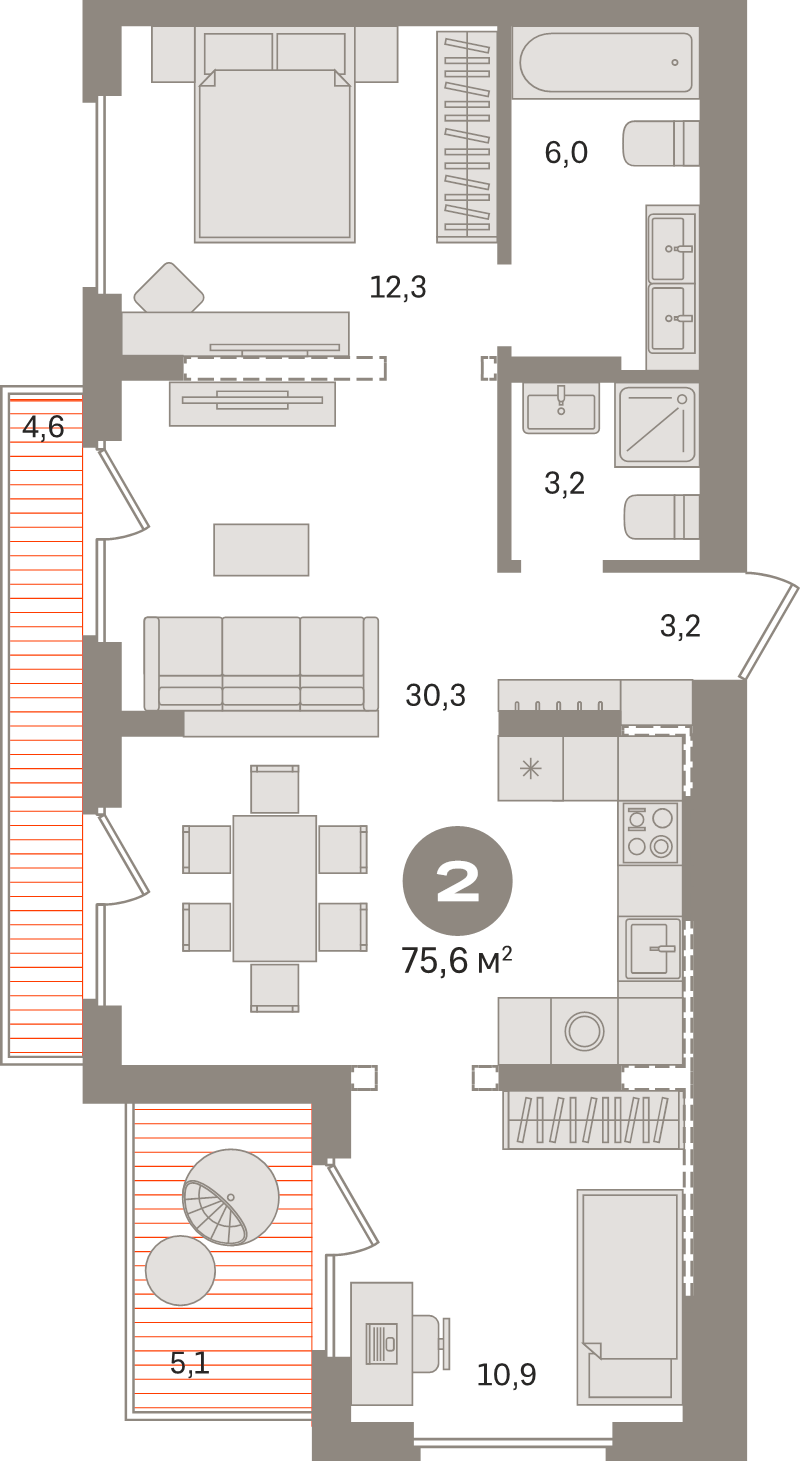 3 ккв (Евро) 75,6 м²