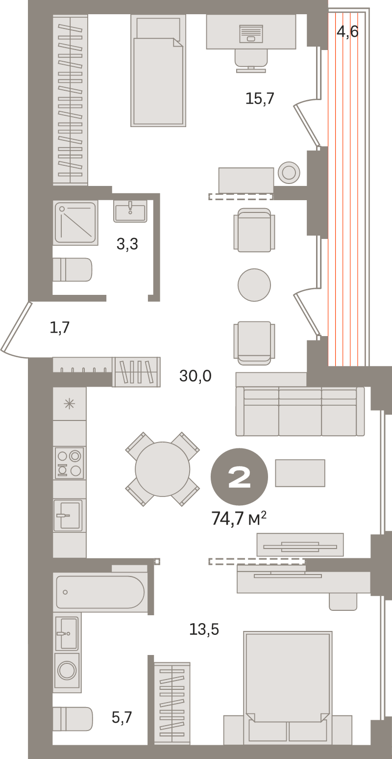 3 ккв (Евро) 74,7 м²