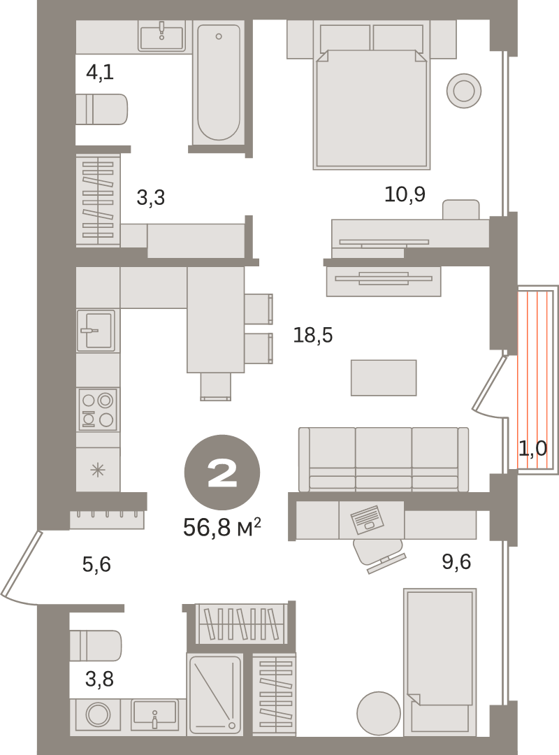 3 ккв (Евро) 56,8 м²