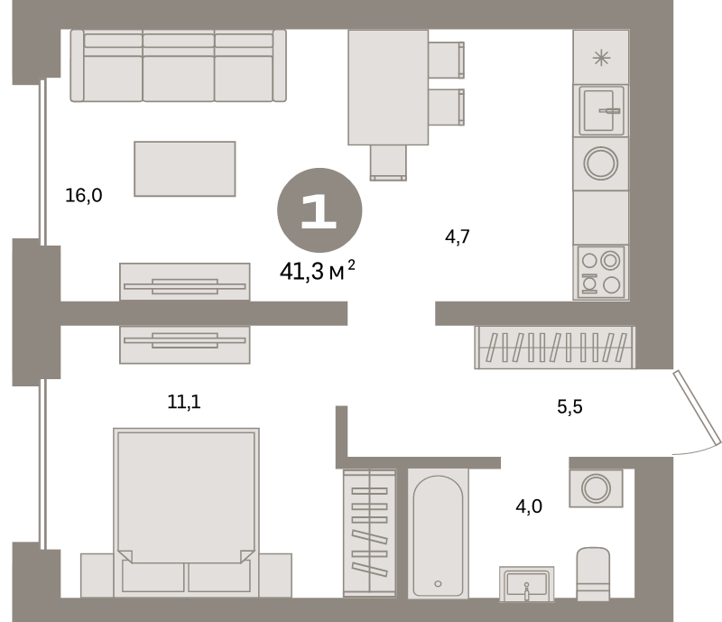 2 ккв (Евро) 41,3 м²
