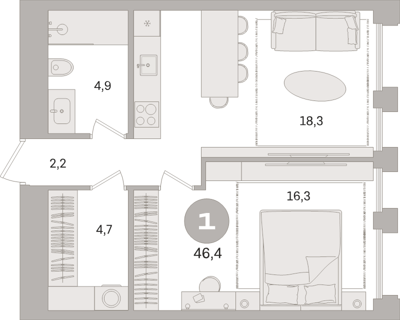 2 ккв (Евро) 46,4 м²