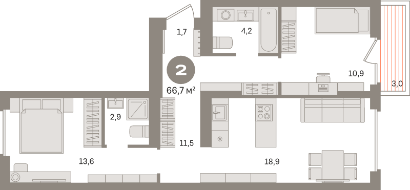 3 ккв (Евро) 66,7 м²