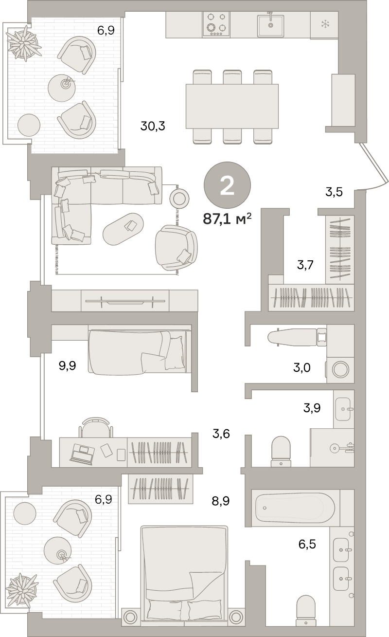 3 ккв (Евро) 87,1 м²