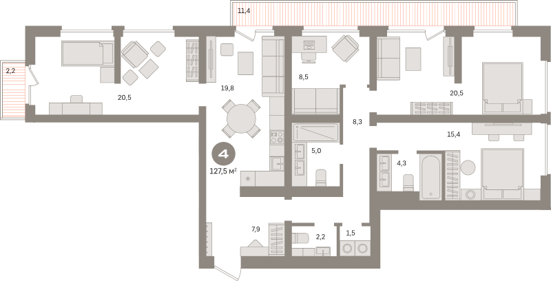 5 ккв (Евро) 129,5 м²
