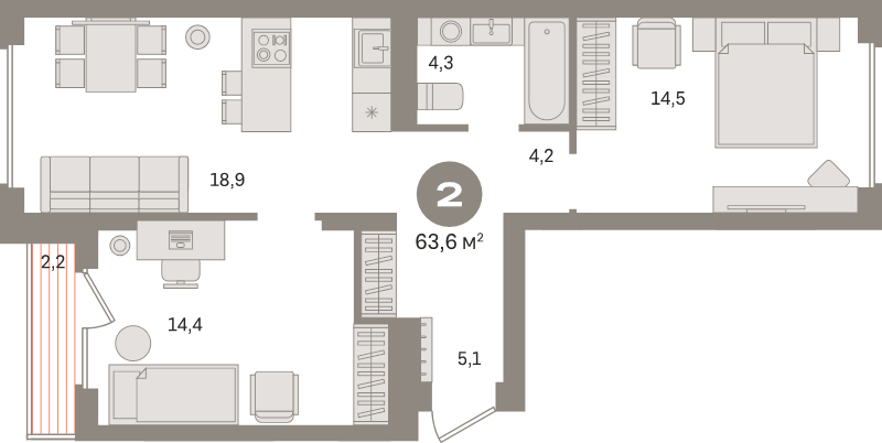 3 ккв (Евро) 63,6 м²
