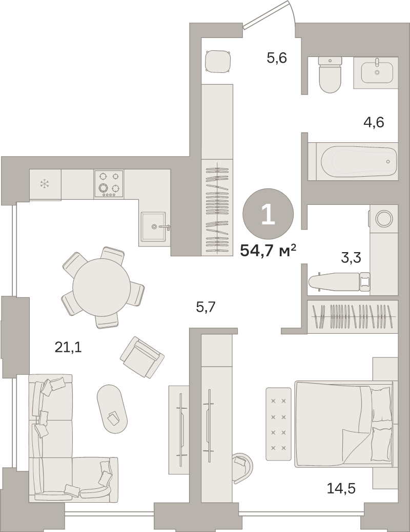 2 ккв (Евро) 54,7 м²