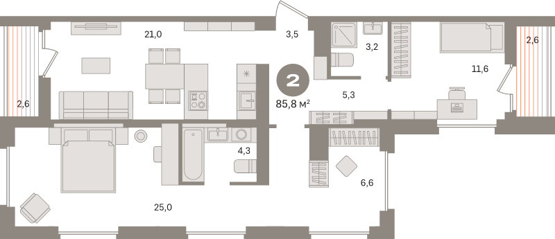 3 ккв (Евро) 85,8 м²