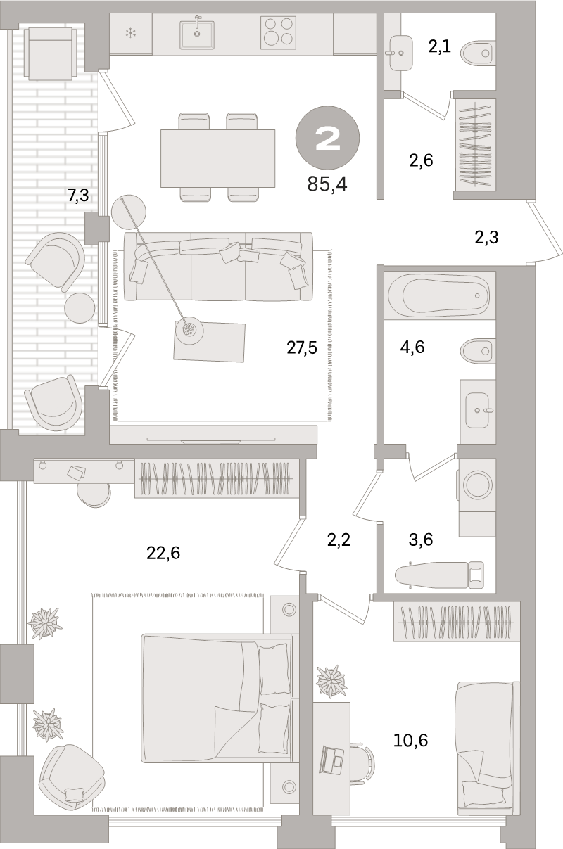 3 ккв (Евро) 85,4 м²