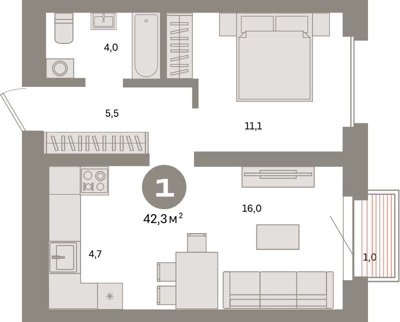 2 ккв (Евро) 42,3 м²