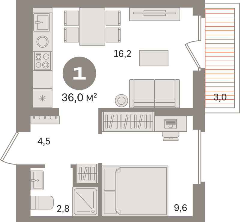 2 ккв (Евро) 36 м²