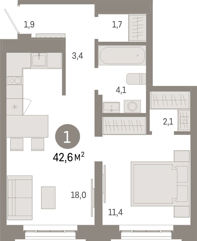 2 ккв (Евро) 42,6 м²