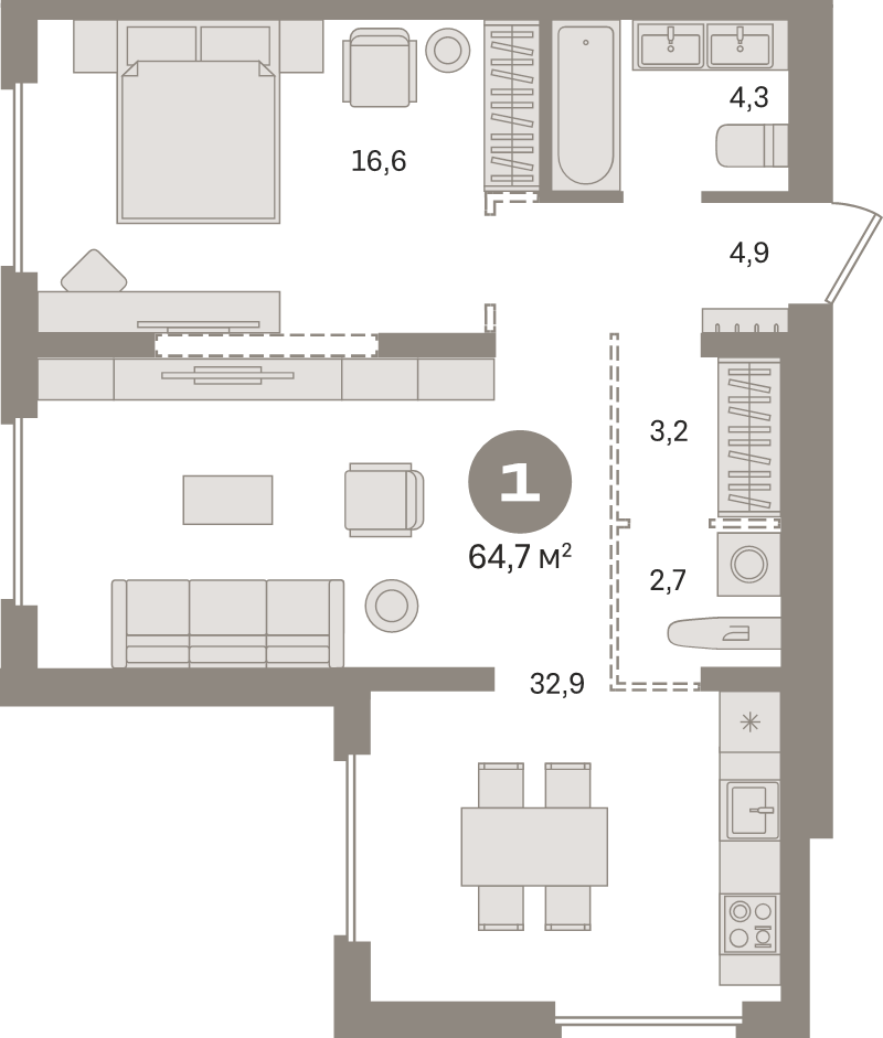 2 ккв (Евро) 64,7 м²