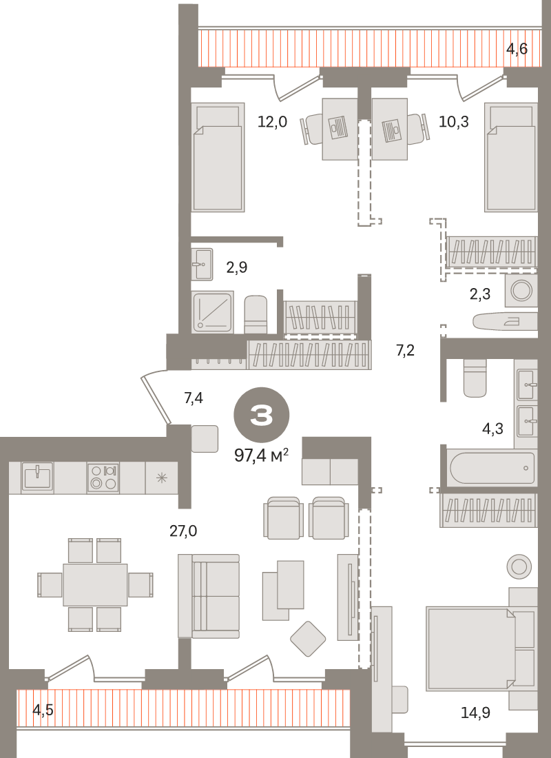 4 ккв (Евро) 97,4 м²