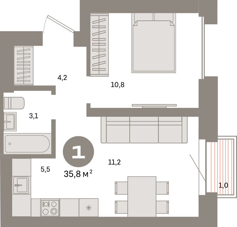 2 ккв (Евро) 35,8 м²