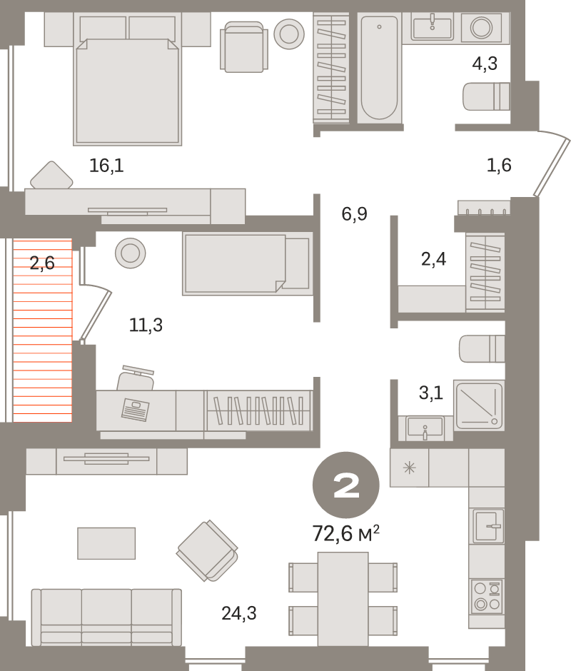 3 ккв (Евро) 72,6 м²