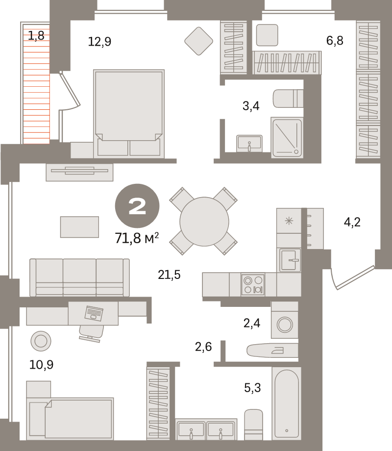 3 ккв (Евро) 71,8 м²