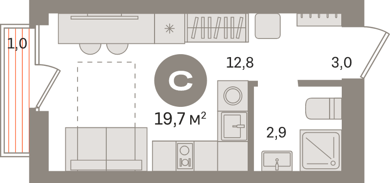 Студия 19,7 м²